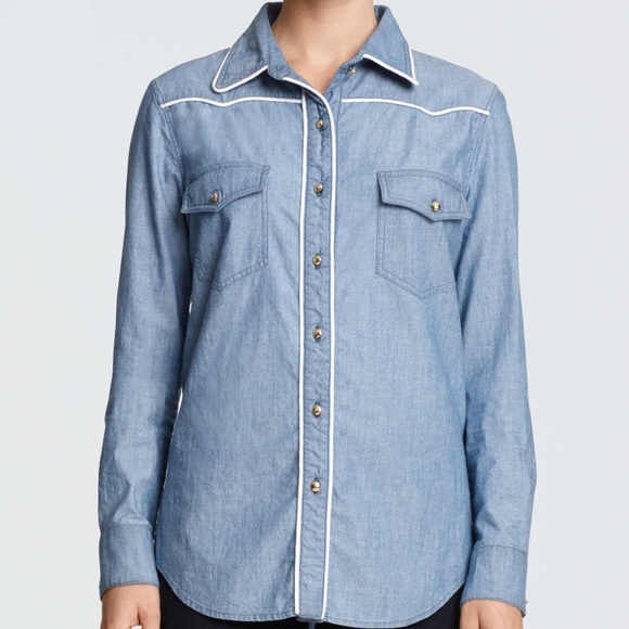 Draper James - Boone Piped Denim Button Up Top - Picture 4 of 5
